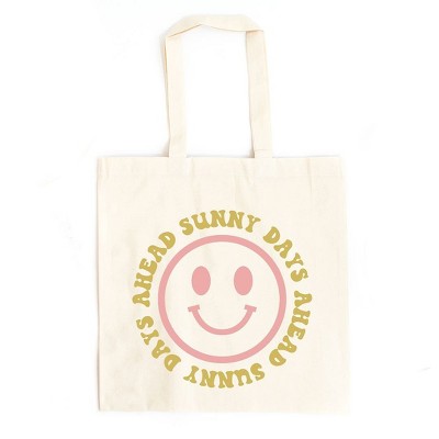 City Creek Prints Sunny Days Ahead Smiley Face Canvas Tote Bag - 15x16 - Natural