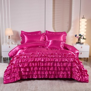 Satin Ruffle Comforter Set Bed in a Bag – 6/8-Piece Luxury Waterfall Bedding with Sheets, Pillowcases & Cushion Cover, Soft Silky Quilt - 1 of 4