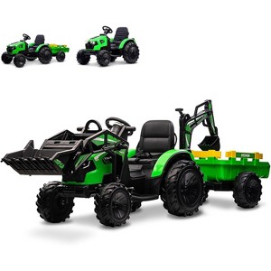 24V Kids Ride On Tractor, Excavator & Bulldozer w/ Trailer, Digger, Shovel Bucket, Remote, LED Lights, Music - 1 of 4
