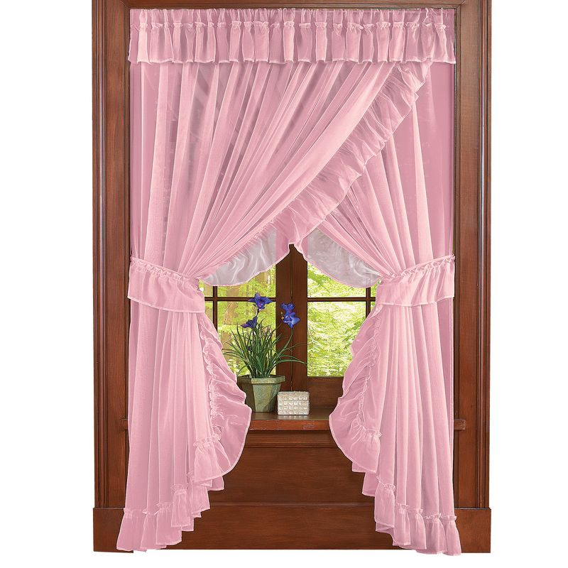 Collections Etc Isabella Ruffled Sheer Fabric Rod Pocket Window Curtain Set, 1 of 4