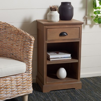 Beige Pine Transitional Rectangular Side Table with Storage