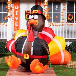 Joyfy 6 FT Thanksgiving Turkey Inflatable Decorations, LED Light Up Turkey with Pilgrim Hat, Blow Up Halloween Turkey for Outdoor Yard Garden Decor - 1 of 4