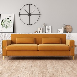 CAVINAS Couches for Living Room 85" Sofa Upholstered 3-Seat Couch Soft Sofa with Gold Accents and Plush Cushions, Orange - 1 of 4