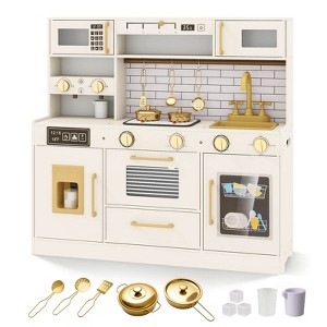 Cocina De Madera Infantil COSTWAY Con Luz, Sonido, Fregadero, Microondas, Horno, Lavadora Y Dispensador De Agua – Para Niños 3+