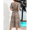 Coolmee Women Smocked High Waist Cross V Neck Ruffled Short Sleeve Layered Midi Dress - 3 of 4