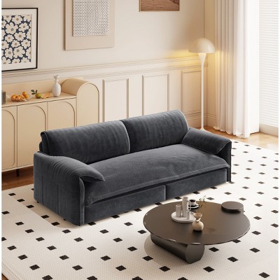 Queen Size Velvet Pull Out Sofa Bed, 3-in-1 Convertible Sleeper Bed with Side Storage, Cutton Filling Loveseat Bed with Iron Frame-Baofuwish