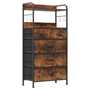 5-Drawer Fabric Dresser with Wood Tabletop - Sturdy Metal Frame Storage Organizer for Bedroom, Hallway, Entryway - 1 of 4