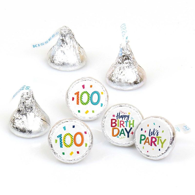 Big Dot of Happiness 100th Birthday Cheerful Happy Birthday - One Hundredth Round Candy Sticker Favors - Labels Fits Chocolate Candy (1 sheet of 108), 1 of 6