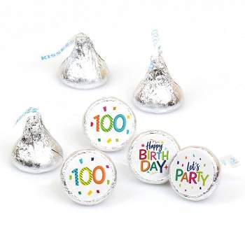 Big Dot of Happiness 100th Birthday Cheerful Happy Birthday - One Hundredth Round Candy Sticker Favors - Labels Fits Chocolate Candy (1 sheet of 108)