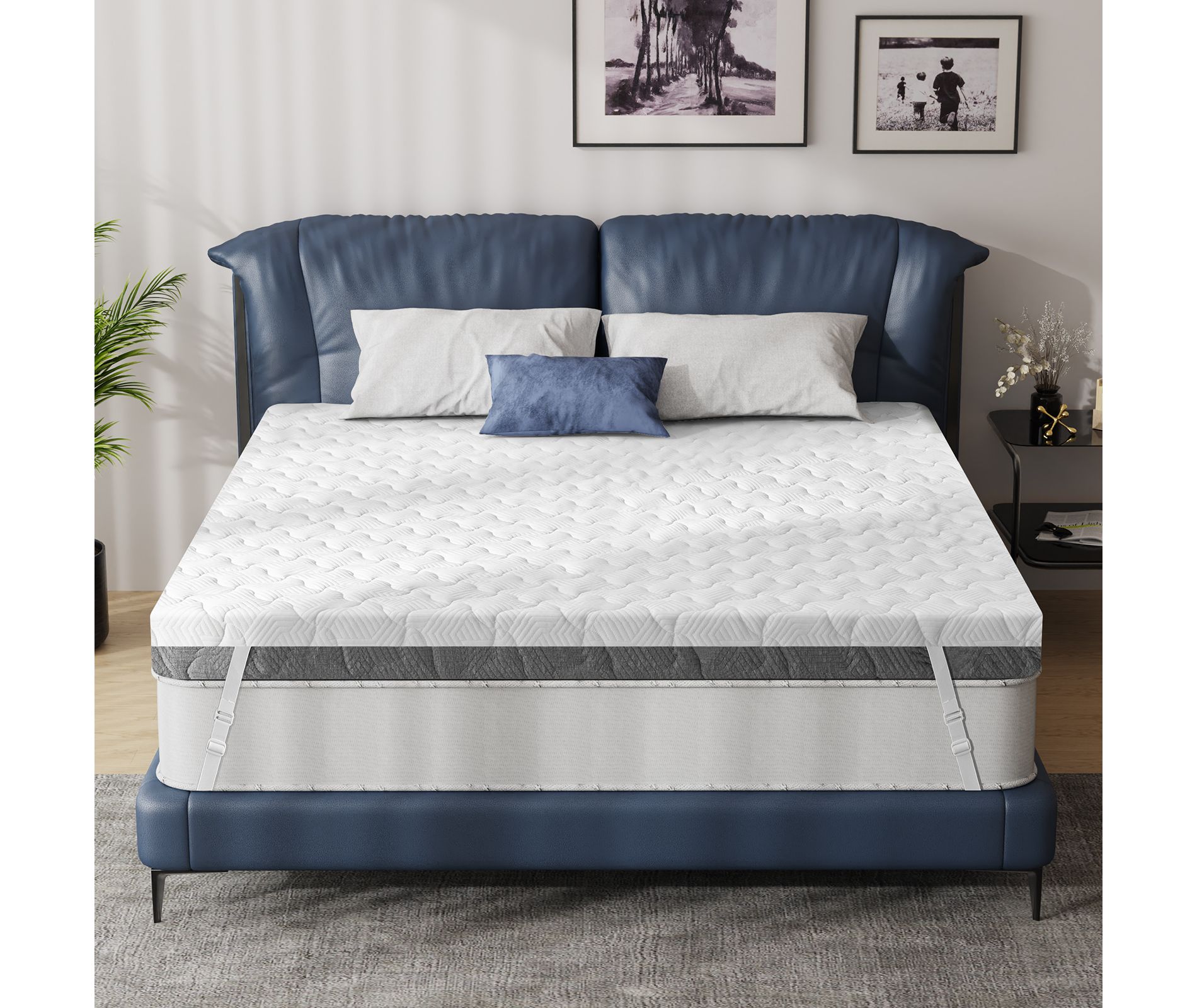 Vipbear Extra Firm& Firm Mattress Topper for Back Pain Relief- 3/4 Inch Memory Foam Bed Topper with Removable & Washable & Non-Slip,Oeko-Tex Certified