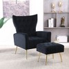 Accent Chair With Ottoman Set Of 2, Velvet Button Armchair With Backrest, Modern Upholstered Sofa Chair With Metal Legs For Living Room - 2 of 4