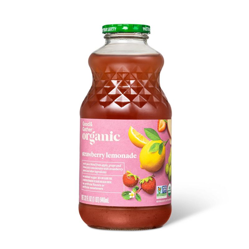 Organic Strawberry Lemonade From Concentrate - 32 fl oz - Good &#38; Gather&#8482;, 1 of 4