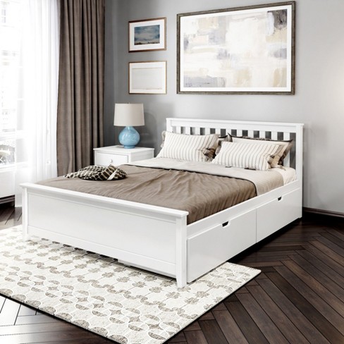 Plank+beam Queen Bed Frame With Headboard And Storage Drawers, Wooden ...