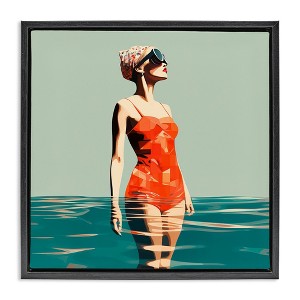 Stupell Industries Retro Woman in Swimsuit Black Floater Framed Canvas Wall Art - 1 of 4