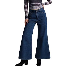 Women High-Waisted Wide Leg Flared Jeans Wash Retro Bell Bottom
