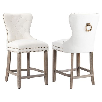 WestinTrends 24" Tufted Upholstered Velvet Bar Stool with Metal Footrest (Set of 2)