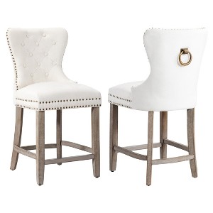 WestinTrends 24" Tufted Upholstered Velvet Bar Stool with Metal Footrest (Set of 2) - 1 of 4