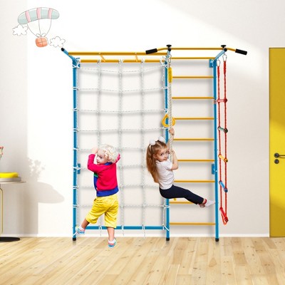 Yellow and Blue 7-in-1 Kids Indoor Climbing Gym with Wall Ladder