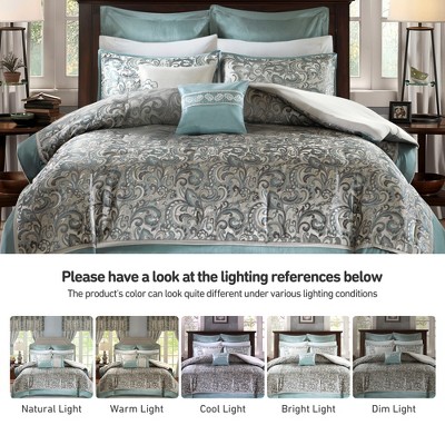 Regency Heights 8Pcs BIAB Faux Silk Paisley Jacquard Comforter Set, Luxury Palace Style Bedding Set with Matching Shams and Pillows, Teal, Queen — фото 3