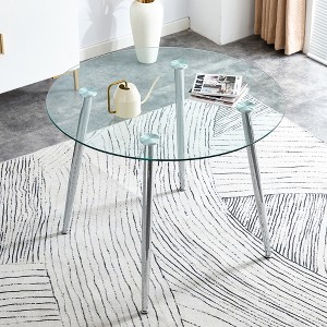 KWPZQEB Round Dining Table for 4, Round Dining Table with Tempered Glass & Metal Legs, Mid Century Modern Round Table for Dining Room - 1 of 4