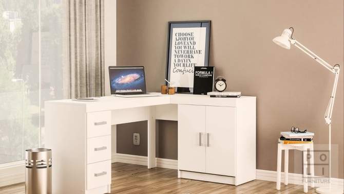 Cambridge 3 Drawer Writing Desk with Shelf White - Polifurniture, 2 of 7, play video