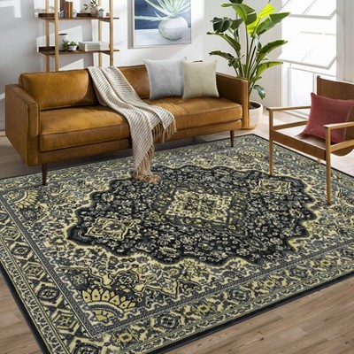Washable Vintage Area Rug 8x10 Boho Chic Medallion Distressed Design Non-Shedding Easy Care Ideal for Living Room Bedroom Kitchen Office