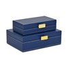 Cheung's Lithos Vintage Rectangular Style Set of 2 Boxes with Stitched Accents & Gold Handles - Blue - 3 of 4