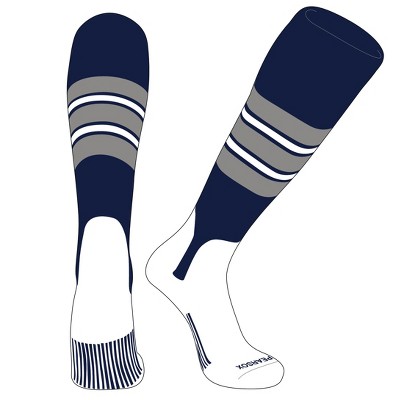 PEAR SOX OTC Baseball Softball Stirrup Socks (E, 5in) Navy, Silver, White
