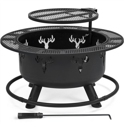 Yaheetech 32in Fire Pit Outdoor Wood Burning Firepits Outdoor Fireplace  with 18.5 Inch Swivel Cooking Grill Grate & Poker Fire Bowl for Camping