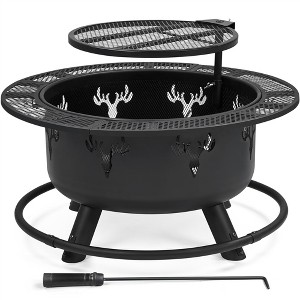 Yaheetech 32in Fire Pit Outdoor Wood Burning with 18.5 Inch Swivel Cooking Grill Grate & Poker Fire Bowl for Camping - 1 of 4