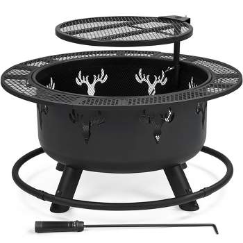 Yaheetech 32in Fire Pit Outdoor Wood Burning with 18.5 Inch Swivel Cooking Grill Grate & Poker Fire Bowl for Camping