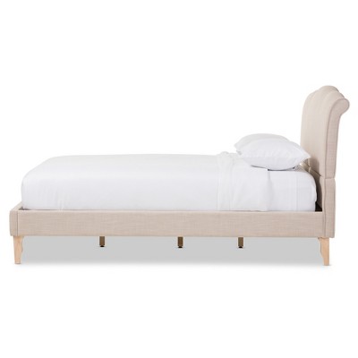 Queen Beige Linen Upholstered Platform Bed with Rubberwood Frame