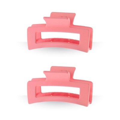 LA Glam Co. Matte 4" Rectangle Claw Clips - All Hair - 2-Pack - Hot Pink