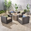 Christopher Knight Home Eli Outdoor Wicker 5 Piece Swivel Club Chair and Fire Pit Set with Cushions - 2 of 4