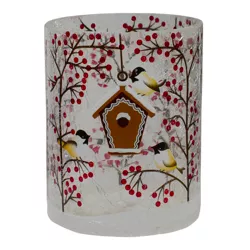 Northlight 5" Hand Painted Sparrows and Berries Flameless Glass Christmas Candle Holder