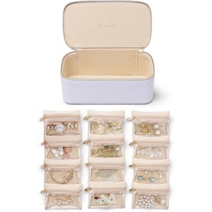 Travel Jewelry Organizer with 6 Clear Velvet Bags, Portable Zipper Pouch Case for Women, Green - 1 of 4