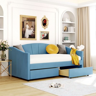 NicBex Twin Size Upholstered Daybed Modern Wooden Bed Frame with 2 Storage Drawers for Bedroom, Living Room, No Box Spring Required