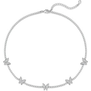 Butterfly Tennis Choker Necklace for Women, 14K Gold Plated 3mm Zirconia Chain - 1 of 4