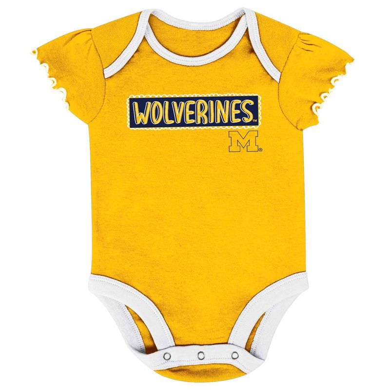 NCAA Michigan Wolverines Infant Girls&#39; 3pk Bodysuit Set, 4 of 5