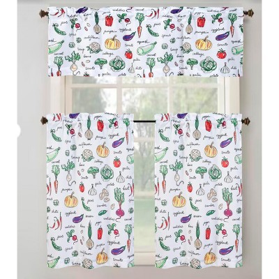 RT Designer's Collection Tribeca Vegetables Printed 3 Pieces Kitchen Curtain Set Includes 1 Valance 52" x 18" and 2 Tiers 26" x 36" Each Multi Color