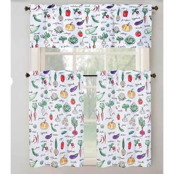 RT Designer's Collection Tribeca Vegetables Printed 3 Pieces Kitchen Curtain Set Includes 1 Valance 52" x 18" and 2 Tiers 26" x 36" Each Multi Color