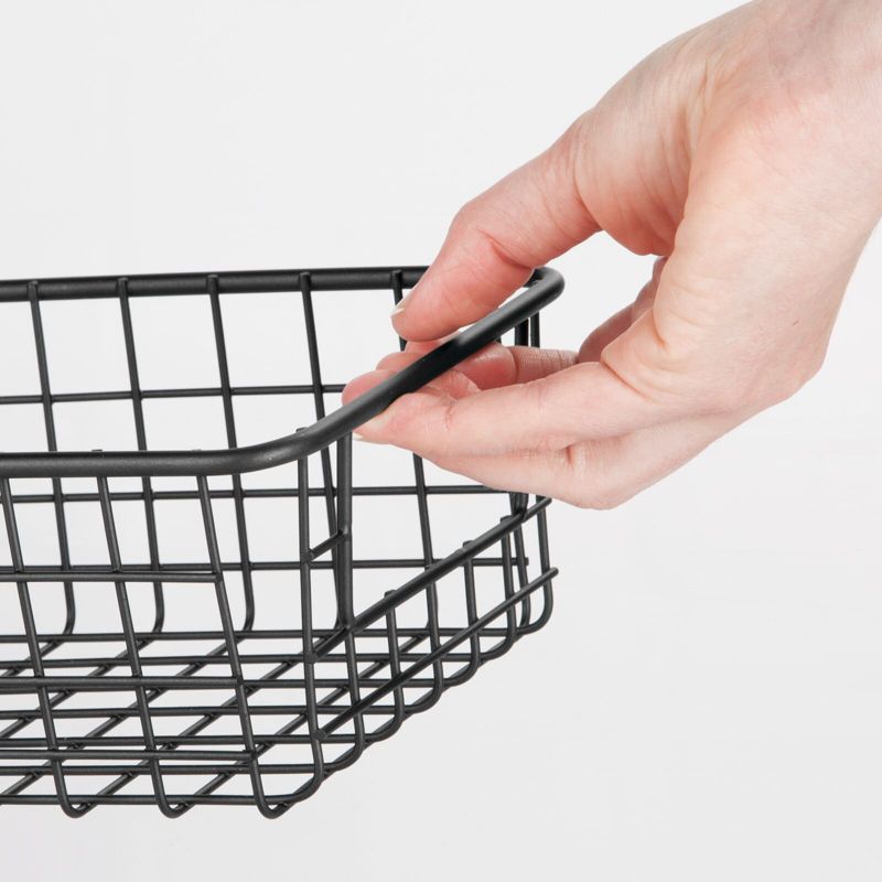 mDesign Metal Wire Food Organizer Shallow Basket, Handles - 2 Pack - Black, 16 x 6 x 3, 5 of 9