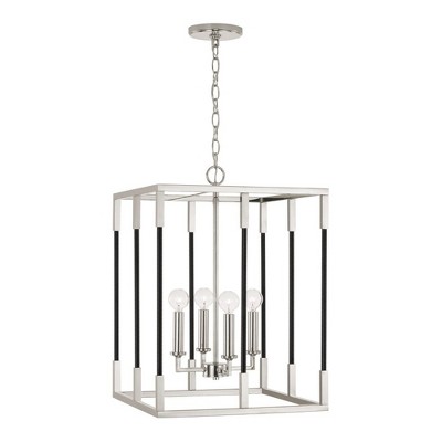 Polished Nickel and Black 4-Light Lantern Pendant
