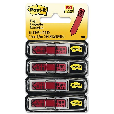 Post-it Arrow Message 1/2" Page Flags in Dispenser "Sign Here" Red 80/Pack 684RDSH
