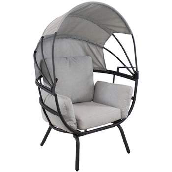 Sunnydaze Modern Luxury Patio Lounge Chair with Retractable Shade - Powder-Coated Aluminum Frame with Polyester Cushions and Canopy