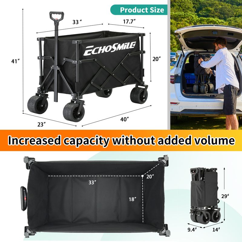EchoSmile 6.85 cu. ft. Fabric Portable Garden Cart with Adjustable Rolling Wheels in Black, 5 of 8