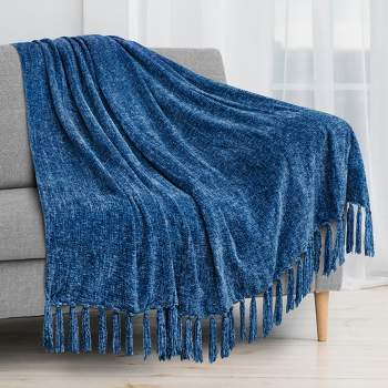 Blue Woven Throw Blanket With Fringe. Bohemian Sky Blue Throw for