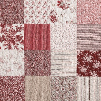 Laura Ashley 2pc Twin Celina Patchwork 100% Cotton Quilt Bedding Set Red — фото 8