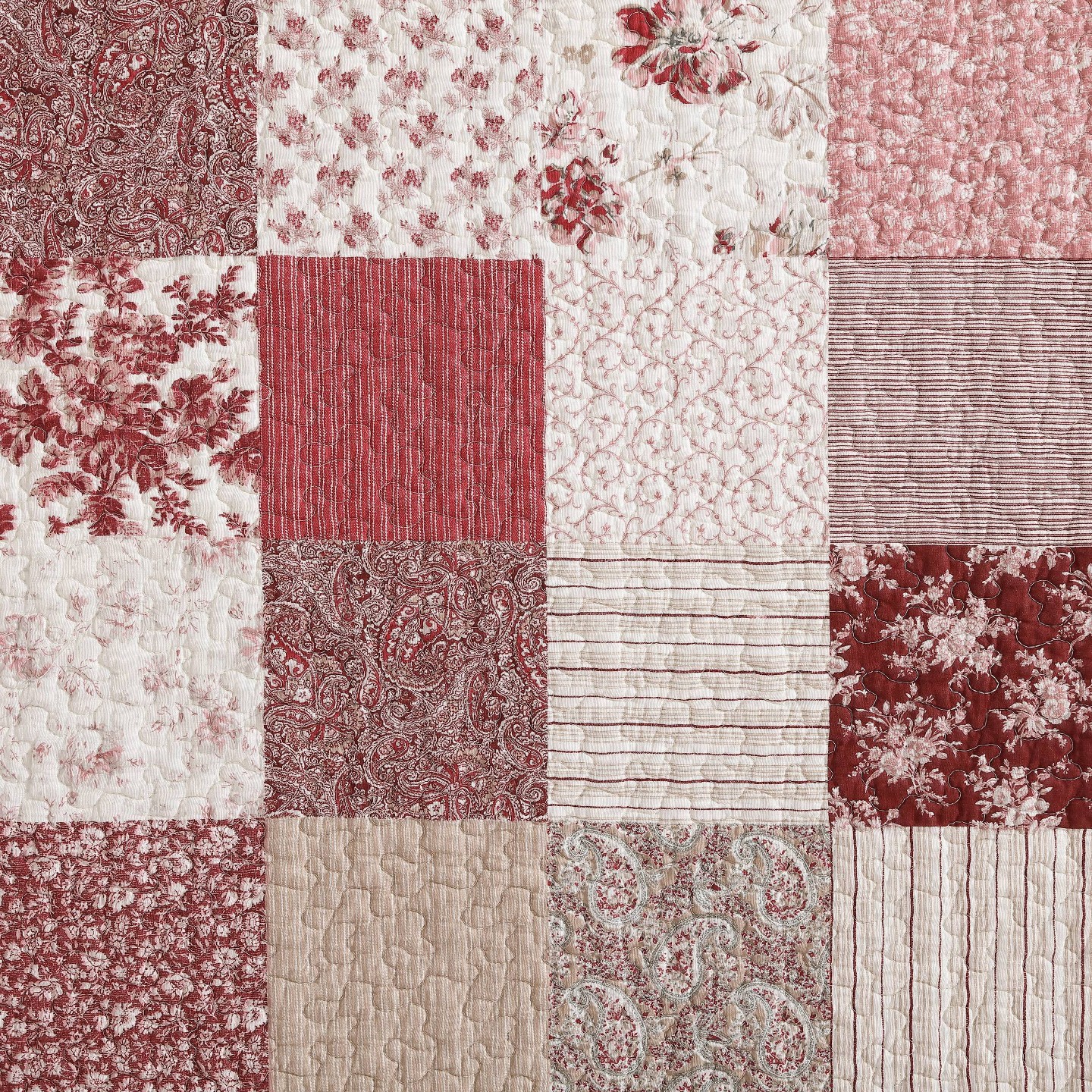 Постельное бельё Laura Ashley 2pc Twin Celina Patchwork 100% Cotton Quilt Bedding Set Red, цвет: Красный — фото 8