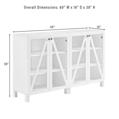 White 60" Media Sideboard Cabinet with Glass Doors and Shelves